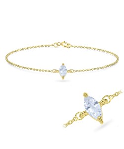 Gold Plated Oval CZ Stone Silver Bracelet BRS-514-GP